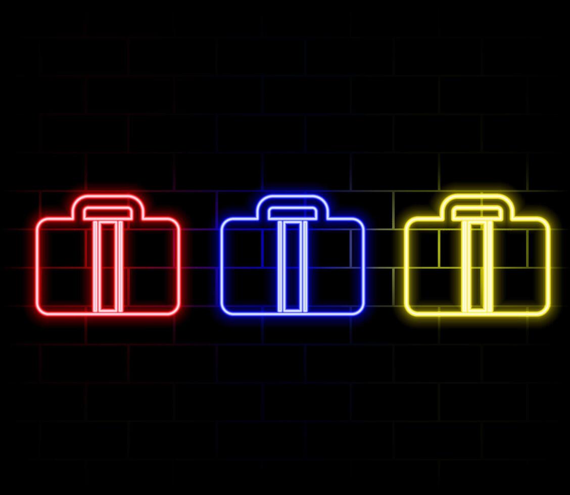 Neon briefcase icon. Glowing neon briefcase sign, outline suitcase in vivid colors. Business case, work diplomat, investment portfolio, fund holder. Icon set, sign, symbol for UI. illustration vector
