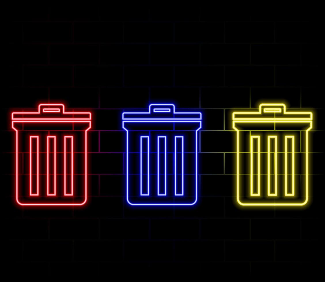 Neon recycle bin icon. trash neon icon. Glowing neon line Recycle bin with recycle symbol icon isolated on black background. vector