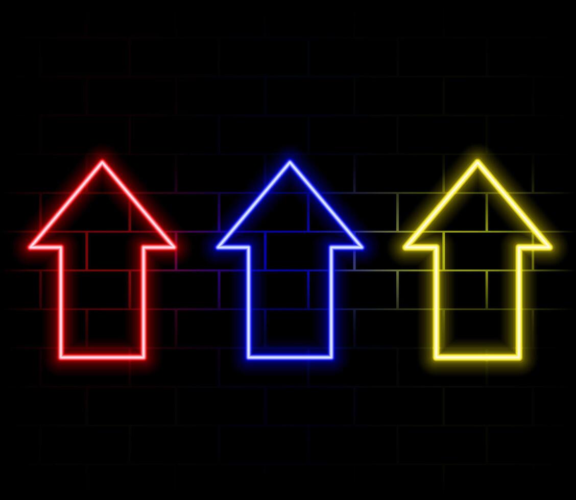 Swipe up neon sign. Glowing neon arrow pointer isolated. Realistic glowing Bright neon arrow. Button for social media. vector