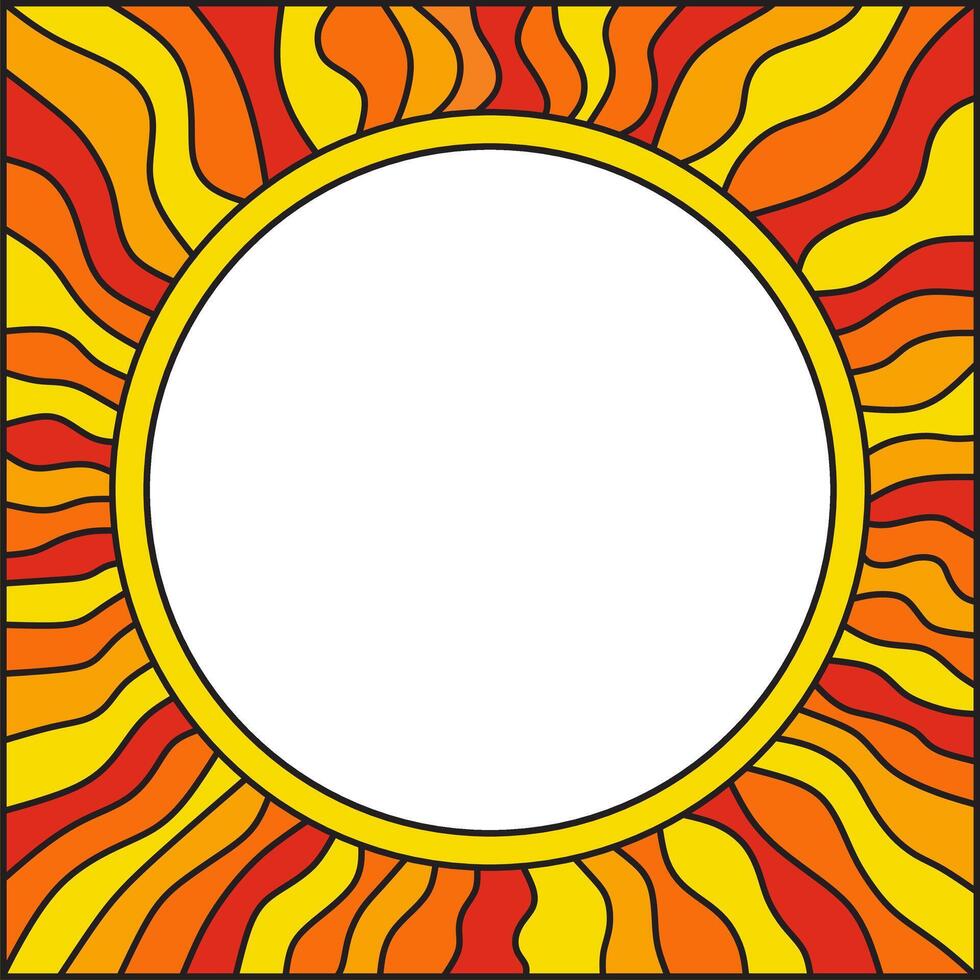 Round ornament frame with geometric sun mandala mosaic. Empty space for text or picture. vector
