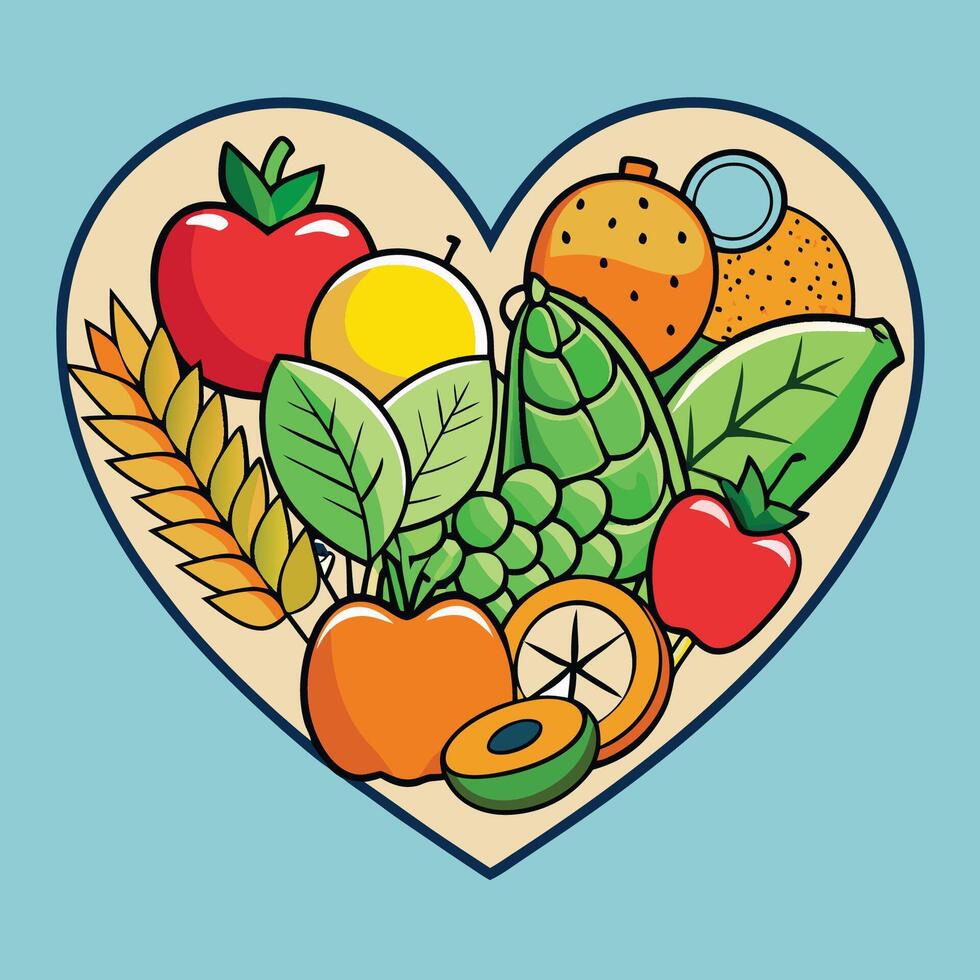 Heart shaped food and fruit in the shape of a heart vector