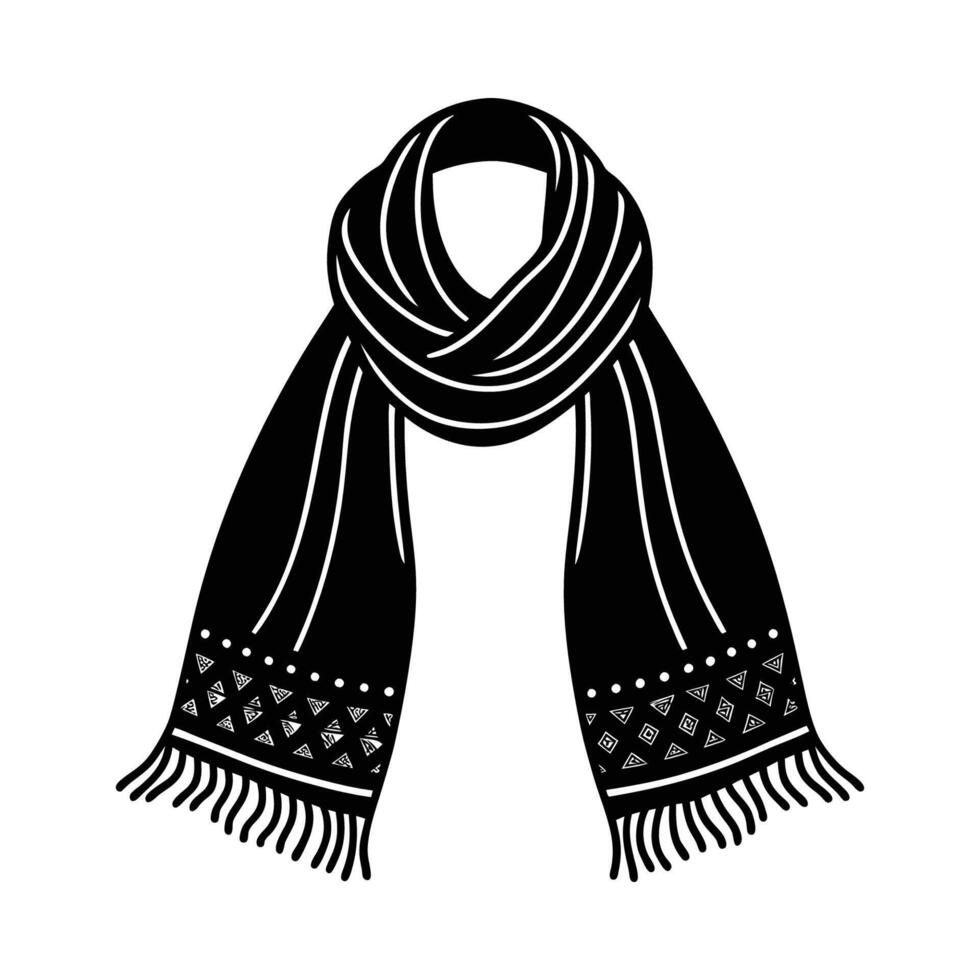 A black and white scarf with fringes vector