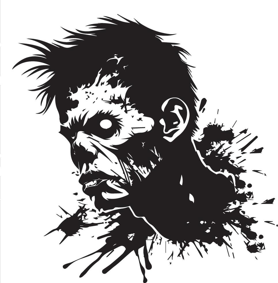 Minimalistic Black Zombie Face Silhouette for Halloween Art vector