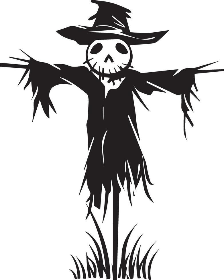 Halloween Scarecrow Icon in Black Silhouette for Decorations vector