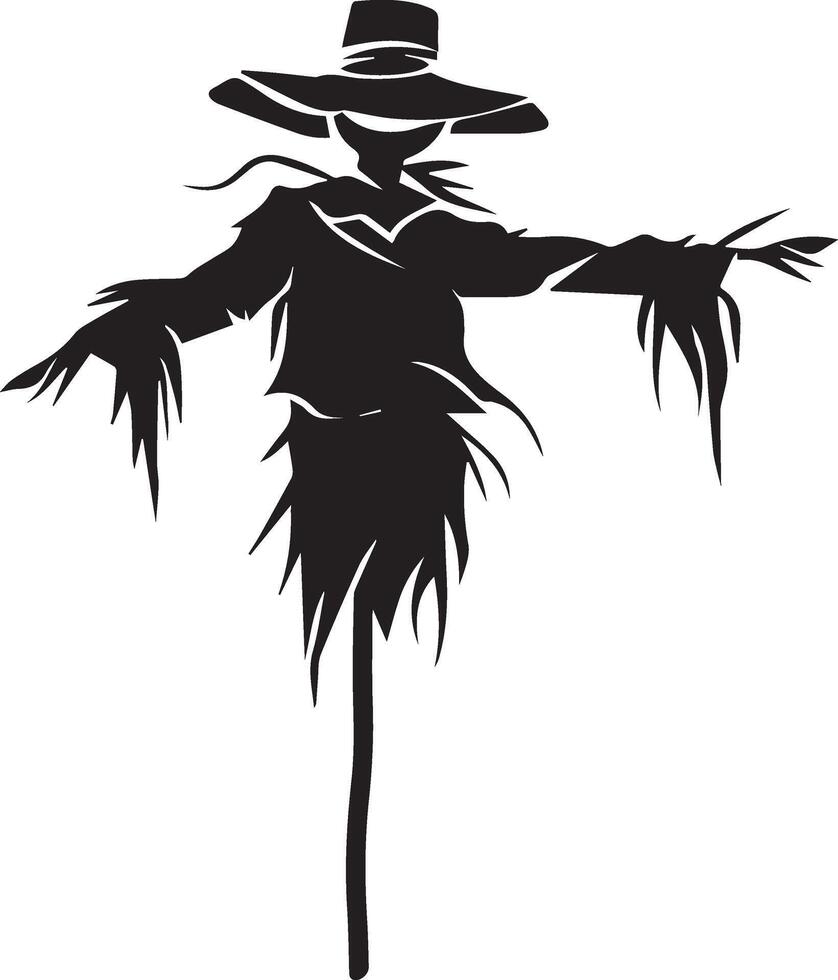 Creepy Halloween Scarecrow Silhouette in Black for Design vector