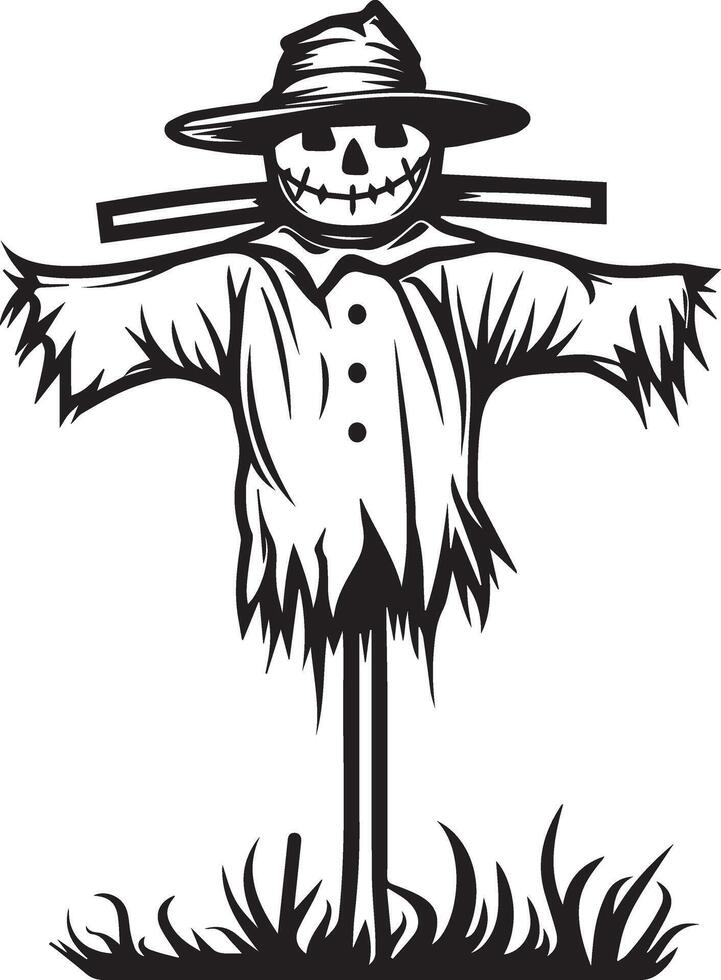 Black Outline Halloween Scarecrow Icon Simple Design vector