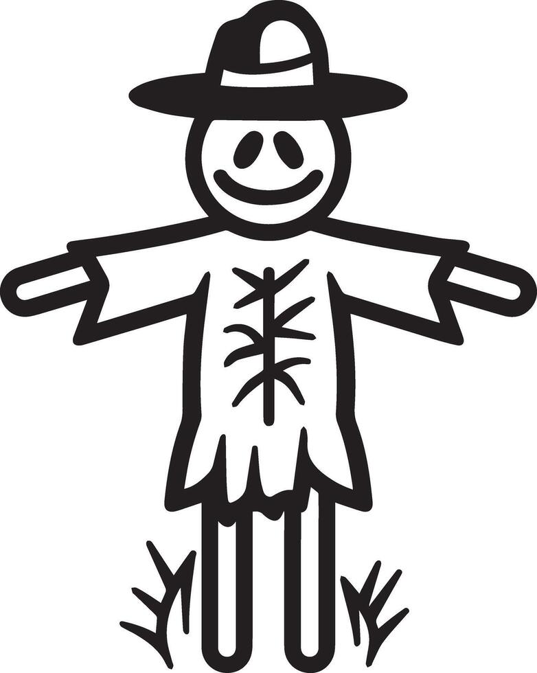 Minimalist Black Scarecrow Outline Halloween Art vector