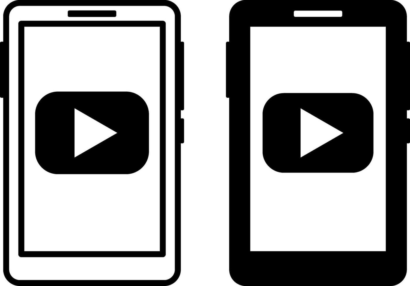 Mobile Icons. Black and White Icons Play Buttons in Mobile Phone. Concept of Film Industry, Filmmaking vector