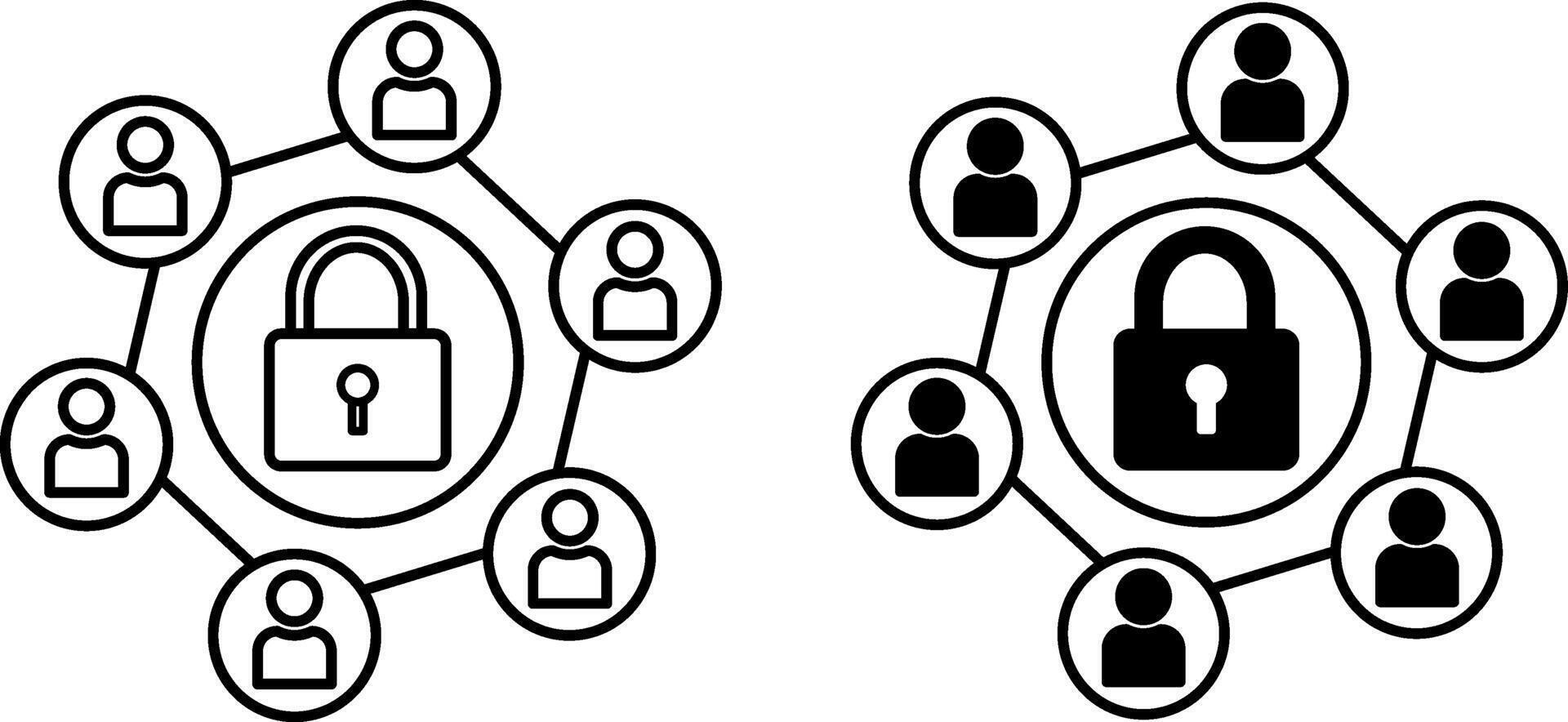 Secure Connection Icons. Black and White Icons of Castle and Internet Users. Concept of Global Network and Data Analytics vector