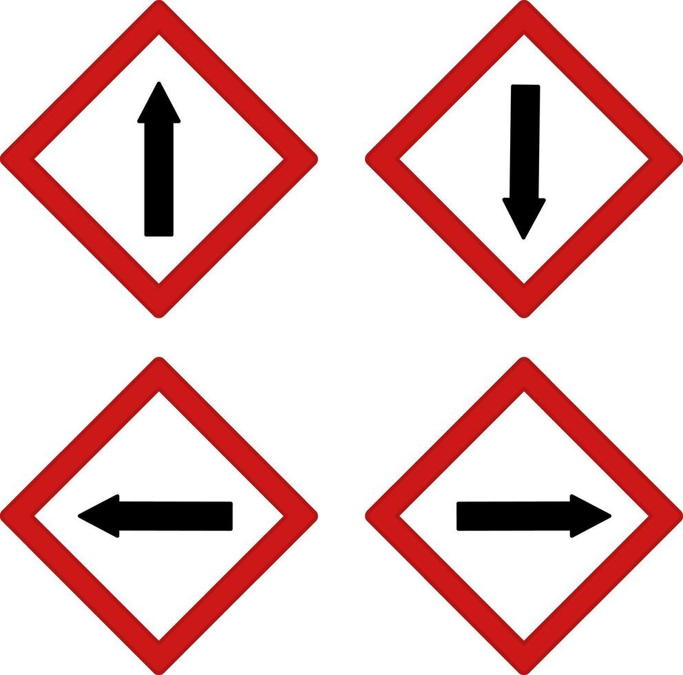 Red Road Signs with Directional Arrows. Forward, Backward, Left, and Right vector