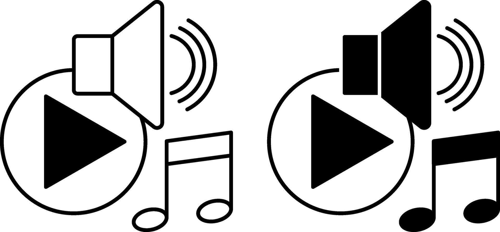 Music icons. Black and White Icons of Speaker, Play Button, and Musical Note. Social Media Concept vector