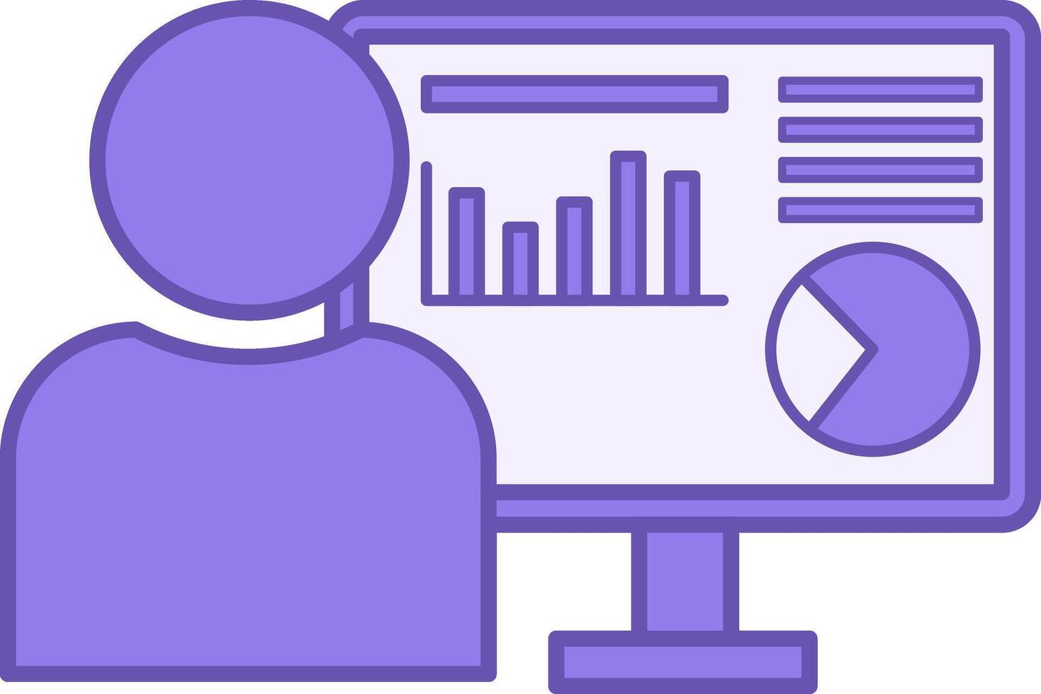 Data Analyst Color Icon. Icon of a Man Studying and Analyzing Data on a Computer. Data Analysis Concept vector