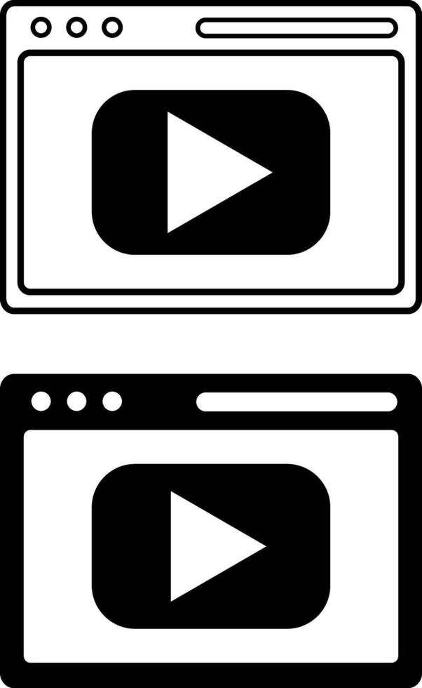 Online Icons. Black and White Icons of Website and Play Icon. Concept of Film Industry, Filmmaking vector