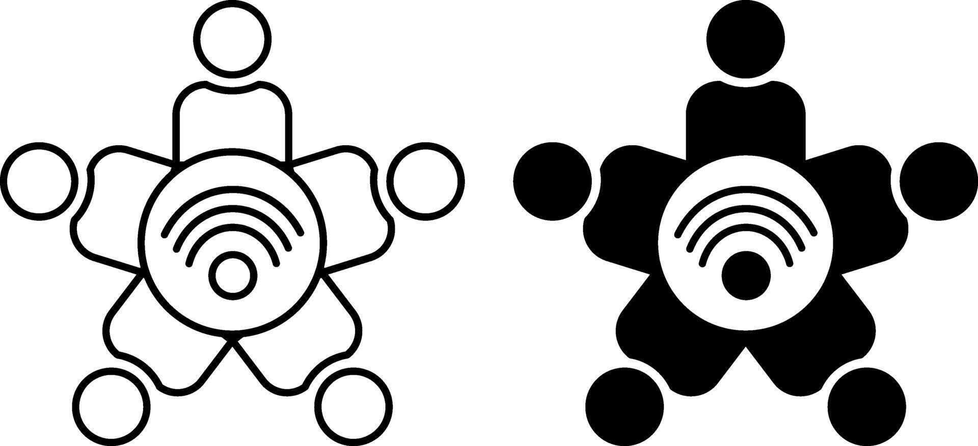 Social icons. Black and White Icons of People Sitting Around Wi-Fi Internet. Social Media and Network Concept vector