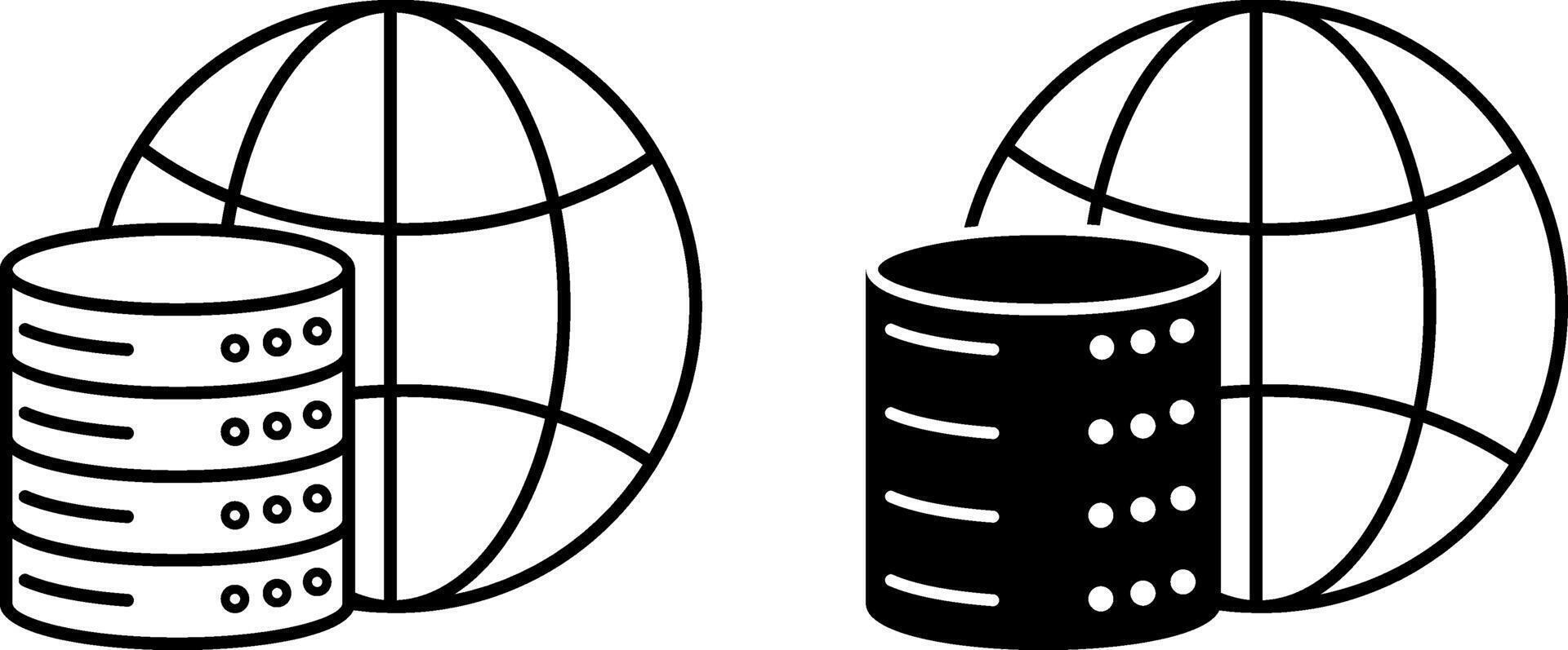 Global Data Icons. Black and White Icons. Database and Planet. Data Analytics and Technology Concept vector