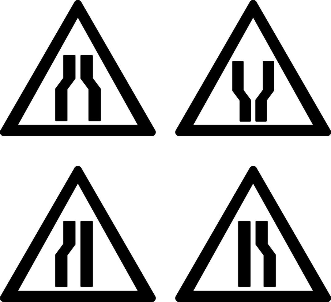 Road Signs. Road Narrows, Road Widens, Road Narrows Left, Road Narrows Right vector