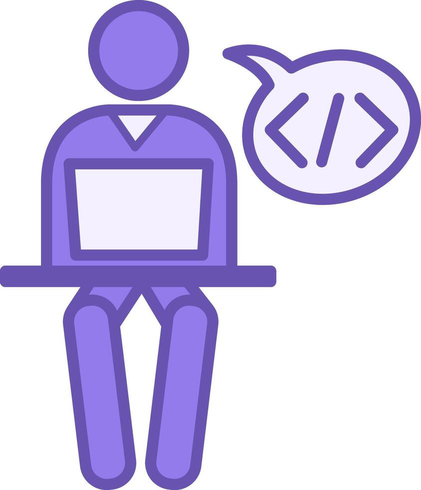 Programmer Color Icon. Icon of a Man Working on a Laptop. Programming and Coding Concept vector