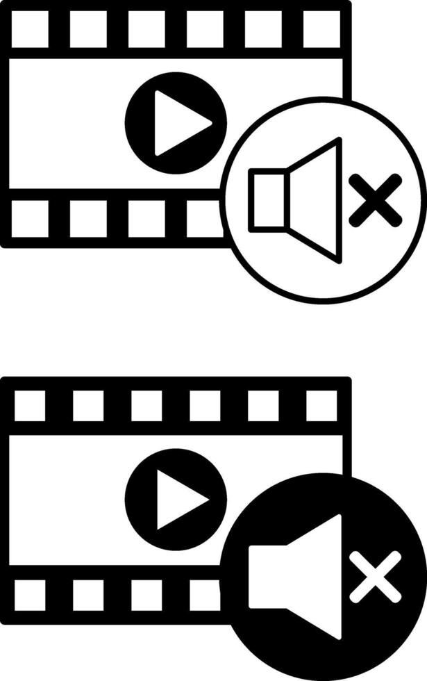 Mute icons. Black and White Icons of Film Strip and Sound Off. Speaker turned off. Concept of Film Industry, Filmmaking vector