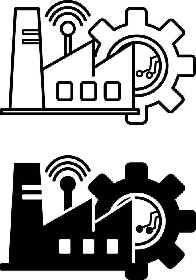 Industry 4.0 icons. Black and White Icons. Industrial Building, Wi-Fi Network, and Gear. Fourth Industrial Revolution. Smart Factory. Concept of Technology and Innovation vector
