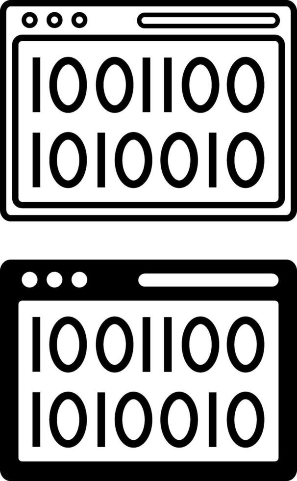 Binary Code Icons. Black and White Icons. Computer Code System, Data Encryption Linear Pictogram. Technology and Software Development Concept vector