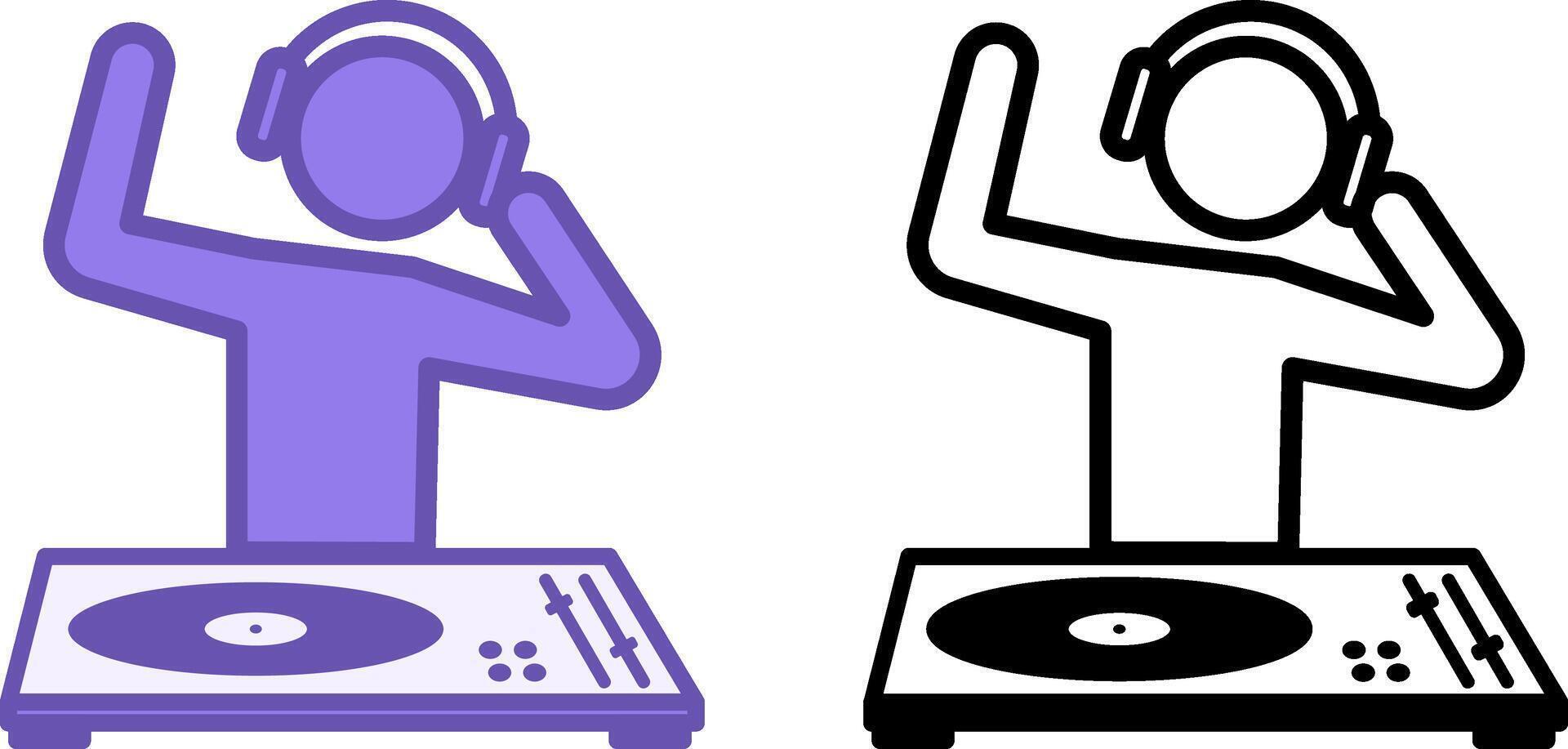 DJ Icons. Illustrations Of Dancing DJ. DJ In Headphones Playing On DJ Mixer. Music Concept vector