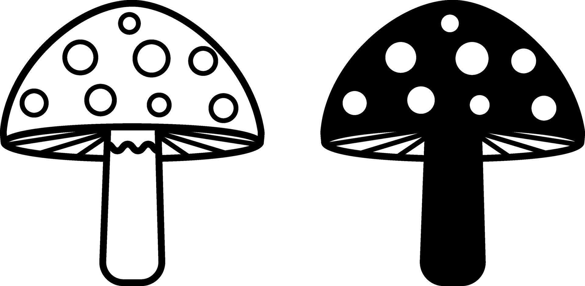 Mushroom icons. Black and White Toadstool Mushroom Icons. Camping and Tourism Concept vector
