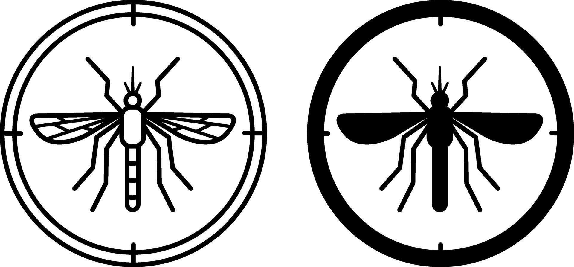 Mosquito icons. Black and White Icons. Goal Sign with Insect Inside. Insect repellent. Camping and Tourism. Label or Logo for Packaging vector