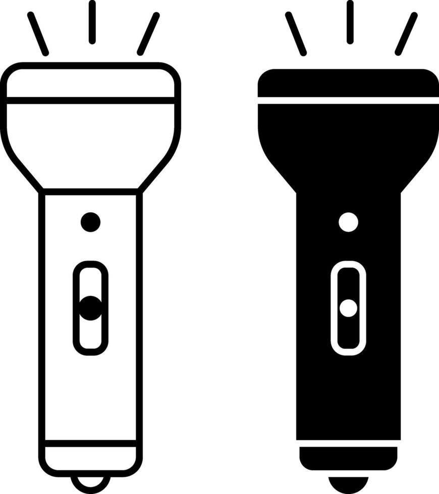 Flashlight icons. Black and White Icon. Glowing Tourist Lantern. Camping and Travel Concept vector