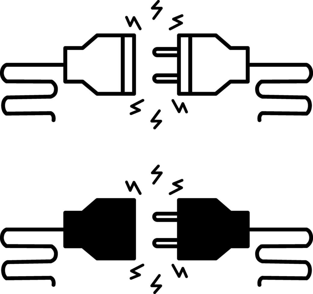 Icons Error Not Found. 404. Black and White Icons. Disconnected Electrical Socket and Plug. Disconnecting the Cable from the Network. Page not found vector