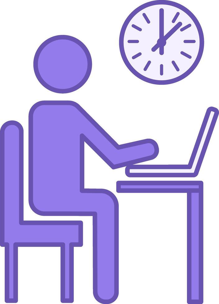Color Icon Work in the Office. Icon of Man Working on Laptop and Clock. Programming and Coding Concept vector