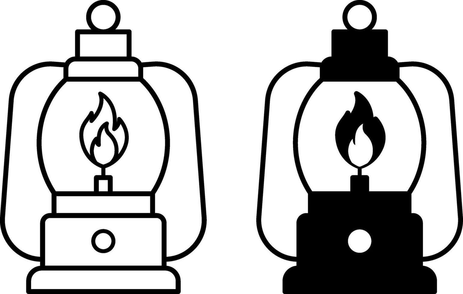 Lantern icons. Black and White Icons. Old Kerosene Lamp. Barn Lantern, Room Lighting. Camping and Tourism Concept vector