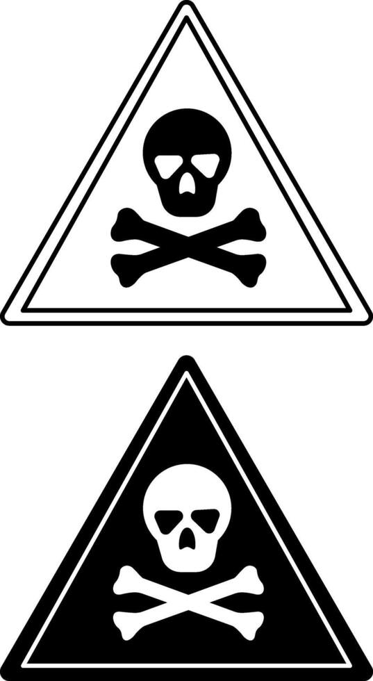 Signs of Poison. Black and White Icons. Skull and Bones. Danger Warning Sign, Toxic vector