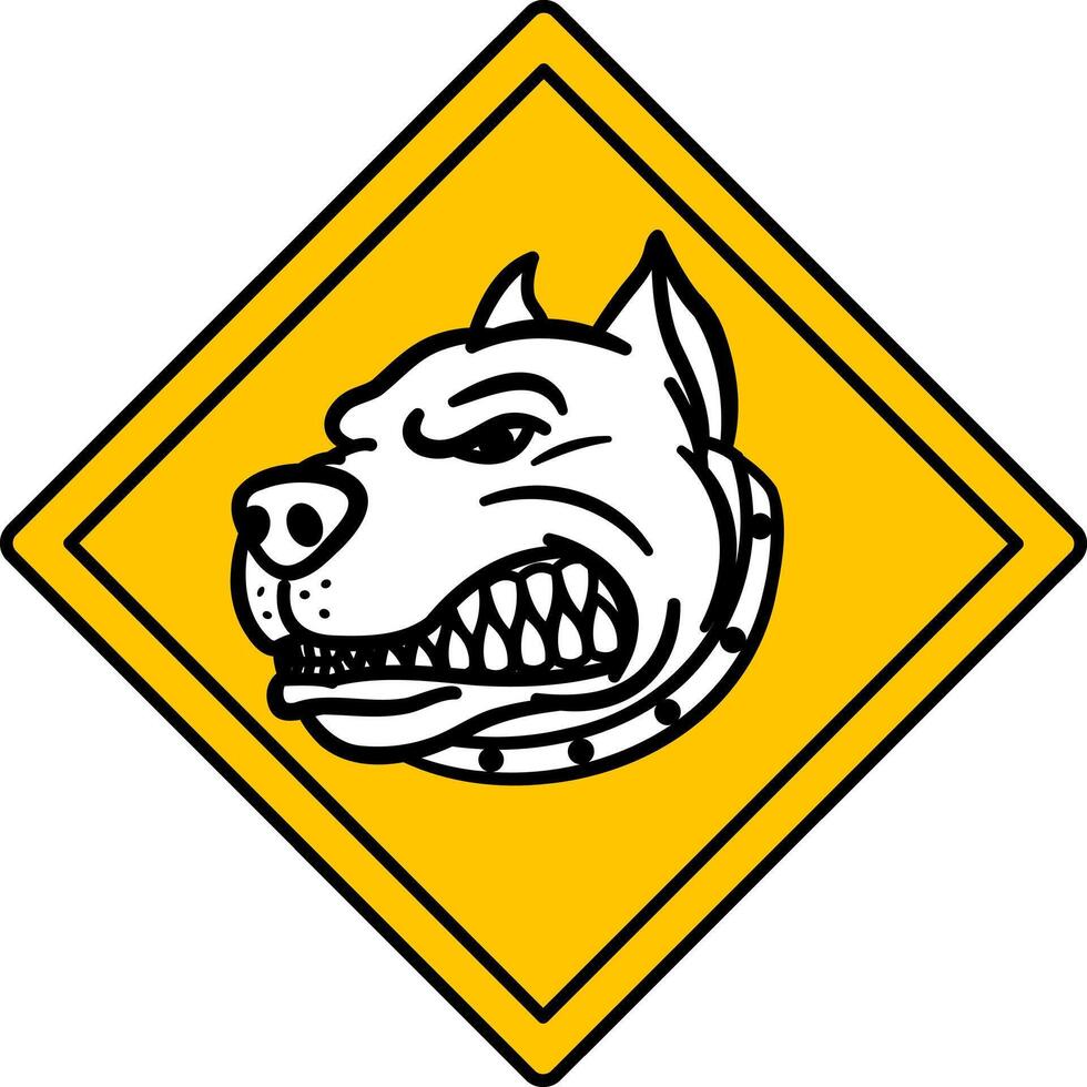 Yellow Sign Beware of Dog. Humorous Warning Sign, Sticker. Dog Angrily Growls. Animal in the House vector