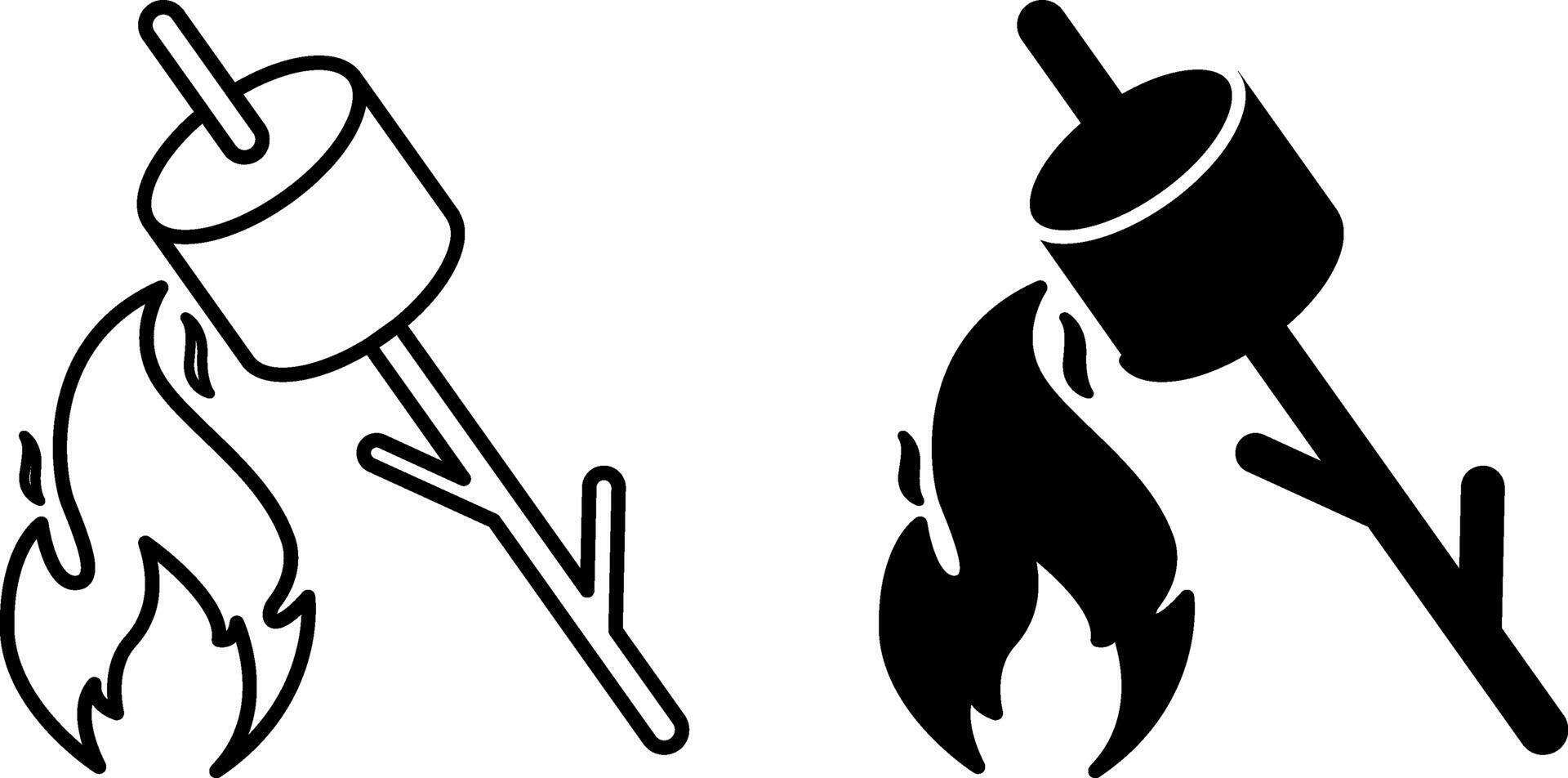 Marshmallow icons. Black and White Icons. Marshmallows on a stick roasted over a fire. Tourist food. Camping Concept vector