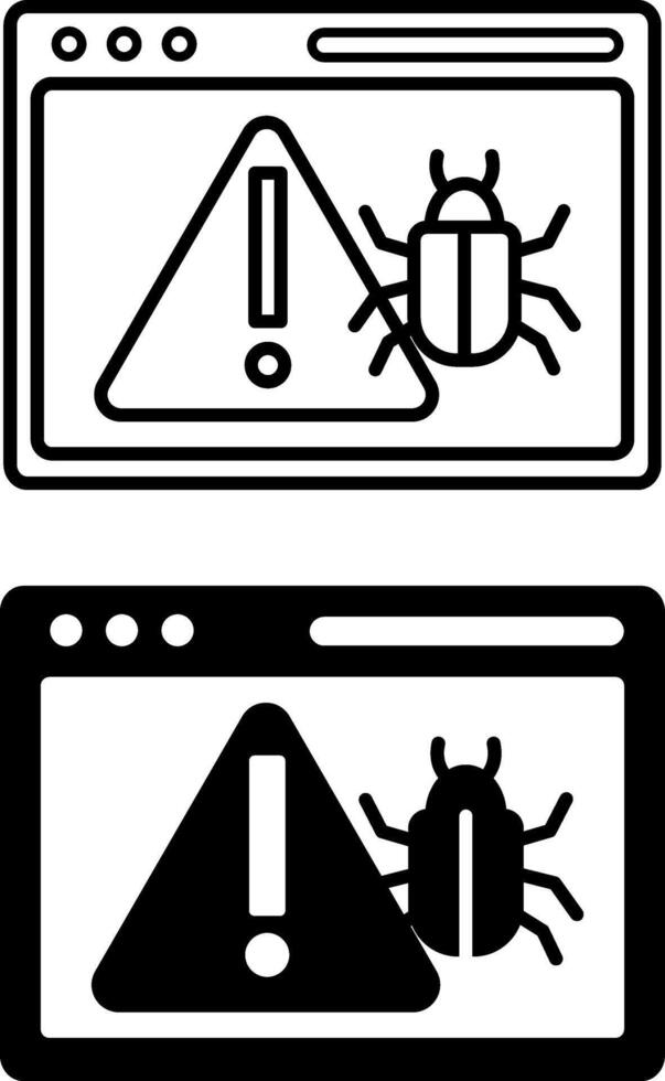 Malware icons. Black and White Icons of the Website and Malicious Virus Danger Sign. Dangerous Infection, Cyberattack. Computer Security and Programming Concept vector