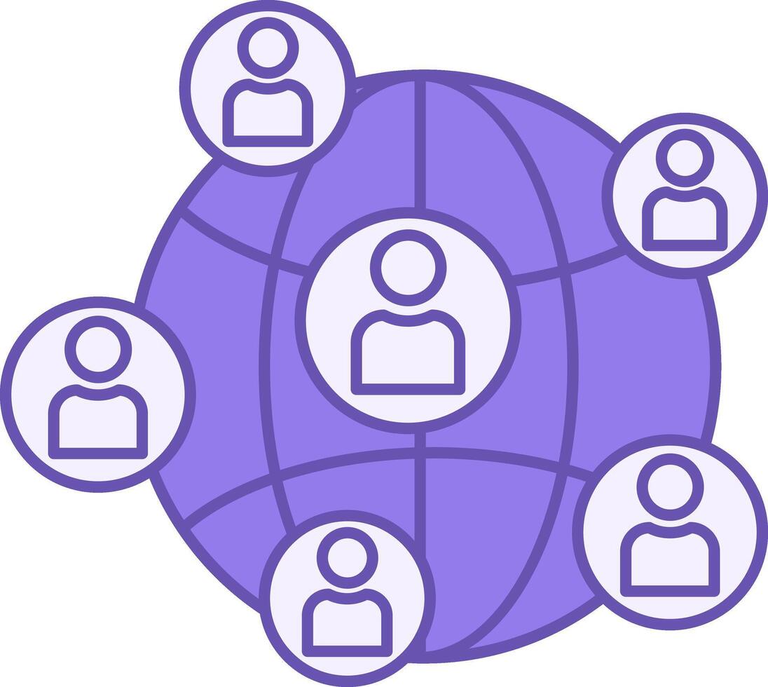 Colored Social Network Icon. Icon of People on the Planet Who are United by Social Networks. Technology Concept vector