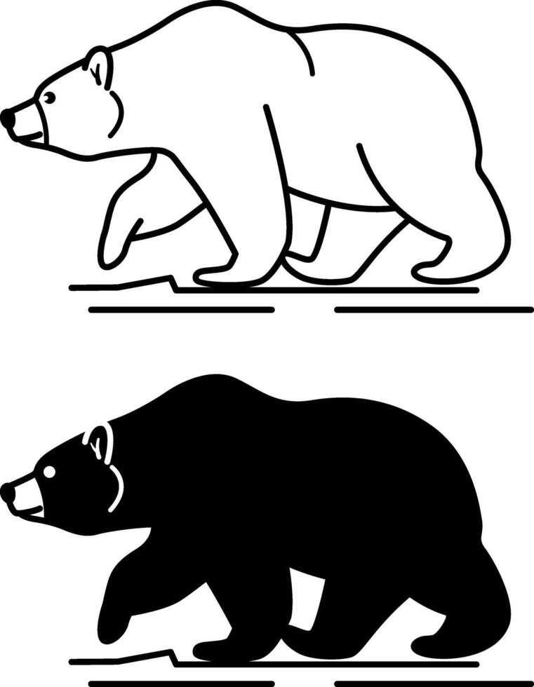 Bear icons. Black and White Wild Animal Icons. Danger Warning Sign. Camping and Tourism Concept vector