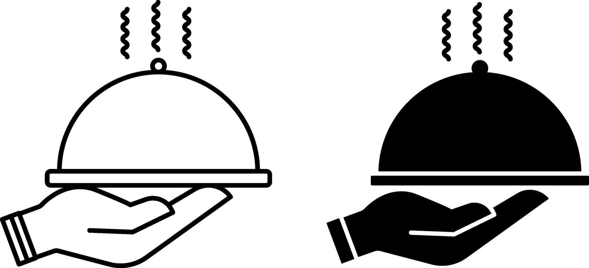 Service icons. Black and White Icons. Covered Tray On Hand. Hotel Room Service. Hotel and Tourism Concept vector