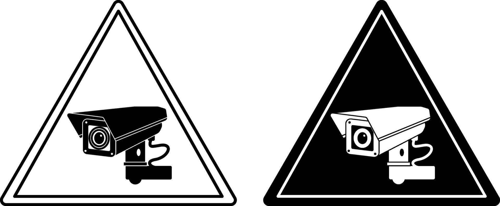 CCTV Warning Signs. Black and White Icons. Triangle Sticker. Warning of Installed CCTV Camera vector