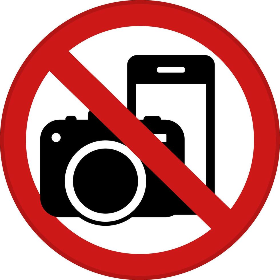Red Sign No Photography. Prohibitory Round Sign. Warning About Prohibition Of Using Mobile Phone And Camera vector
