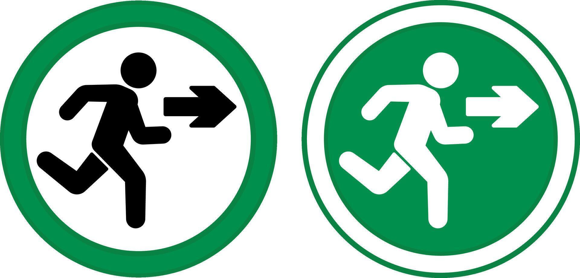 Green Signs Exit. Warning Sign. Man Running Behind Exit Arrow. Emergency Evacuation Symbol vector
