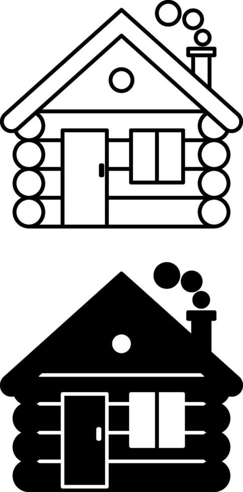 Cabin icons. Black and White Icons of Wooden House for Tourists. Hunting House with Chimney, Log Cabin. Vacation and Camping Concept vector