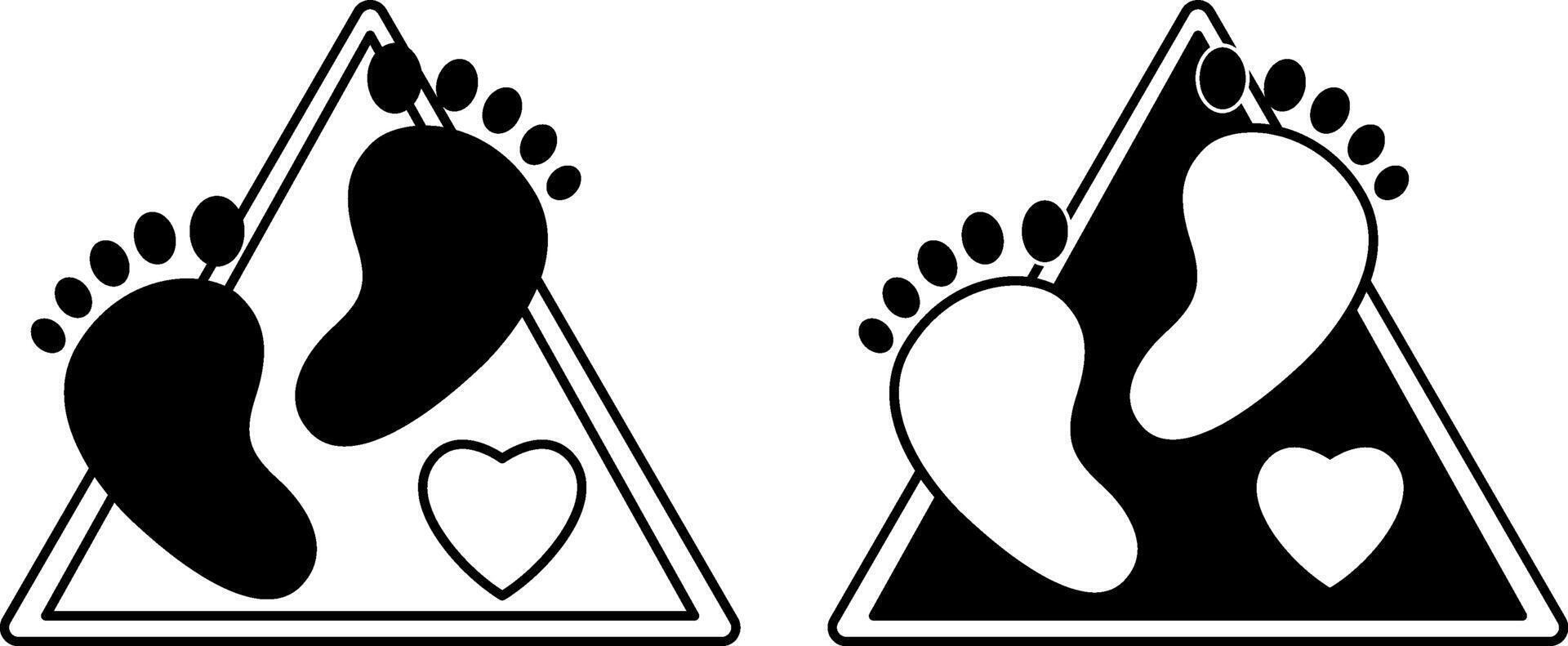 Signs Baby on Board. Black and White Icons. Humorous Road Sign. Car Sticker. Baby Feet and Heart vector