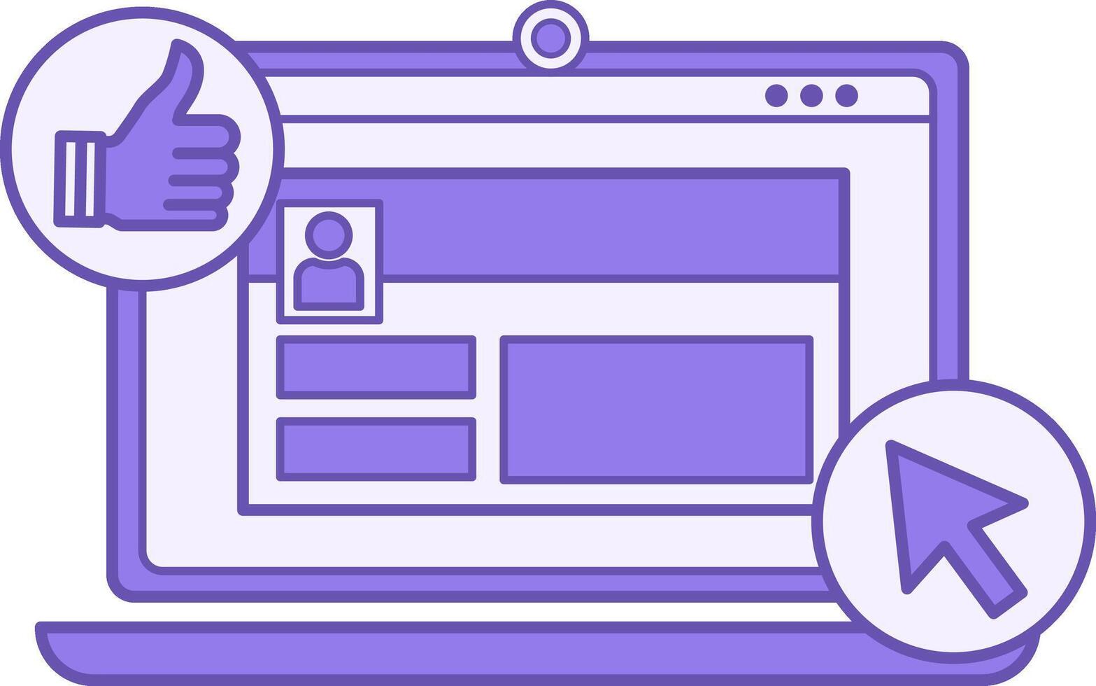 Colored Social Media Icon. Maintaining Pages on Social Networks. Open Laptop. Internet, Blogging, Marketing, Content Sharing, Social Media Activity vector
