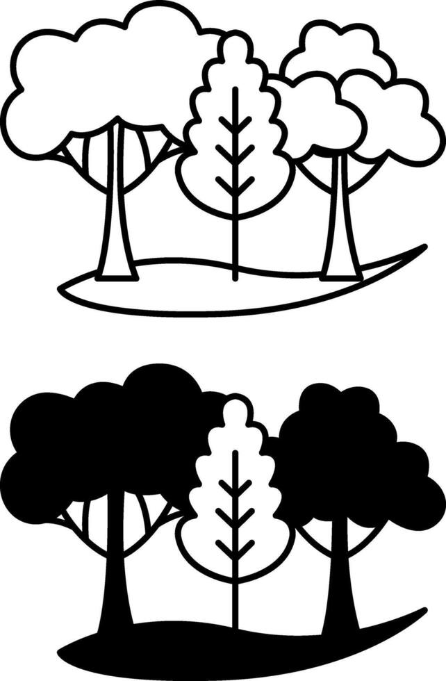 Icons Forest. Black and White Icons. Trees, Nature. Adventure and Tourism Concept vector