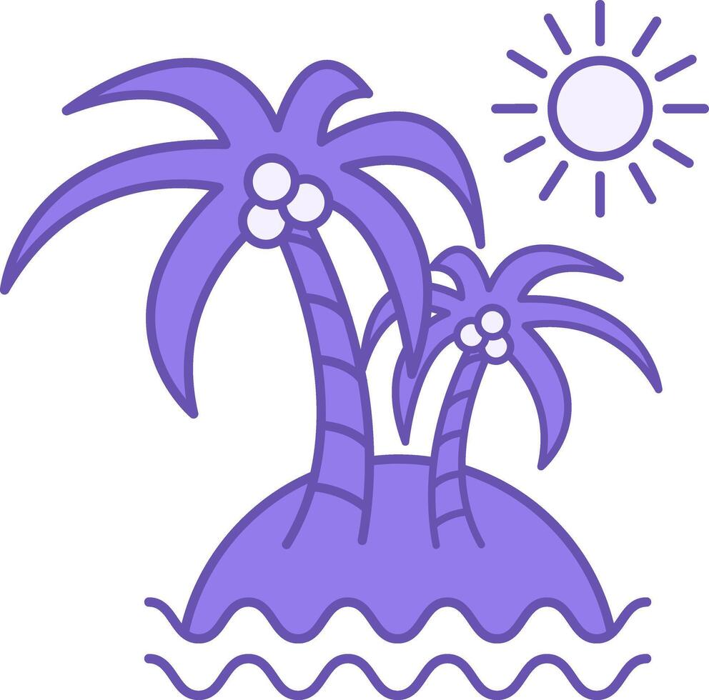 Island Color Icon. Icon of Palm Trees on the Beach, Sun, and Ocean Waves. Tropical Island. Summer and Vacation Concept vector