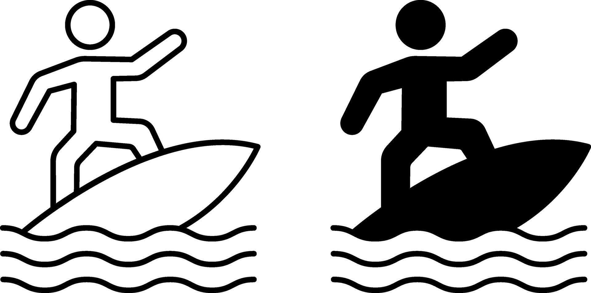 Surfing Icons. Black and White Icons. Athlete Sliding on a Wave Standing on a Board. Water Sport. Adventure and Active Leisure Concept vector