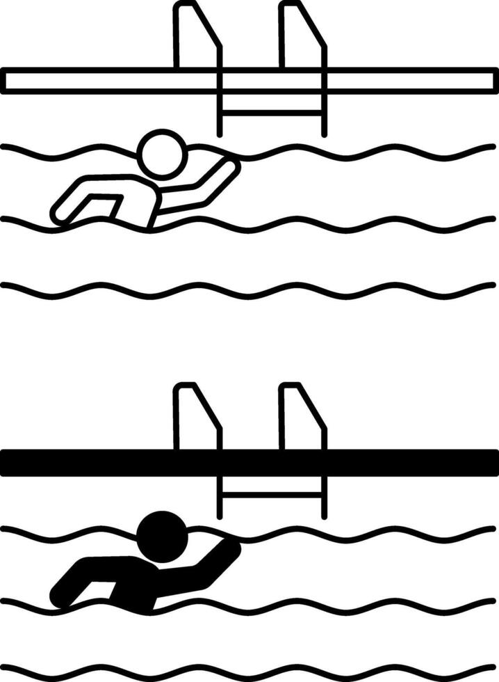 Swimming Pool icons. Black and White Icons. Man swimming in the pool. Vacation and Travel Concept vector