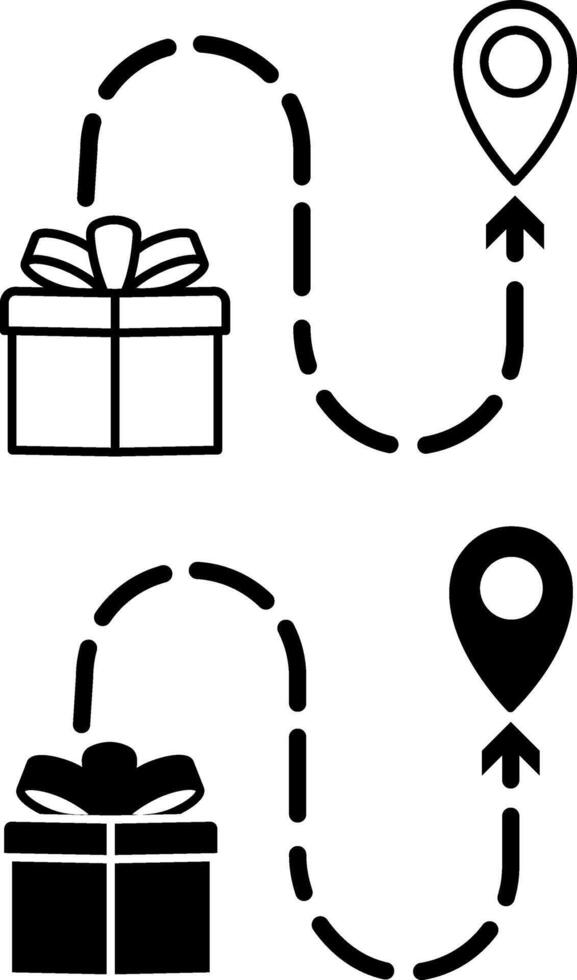 Shipping Icons. Black and White Icons. Gift Delivery to a Specific Geolocation Point. Goods Delivery Service vector