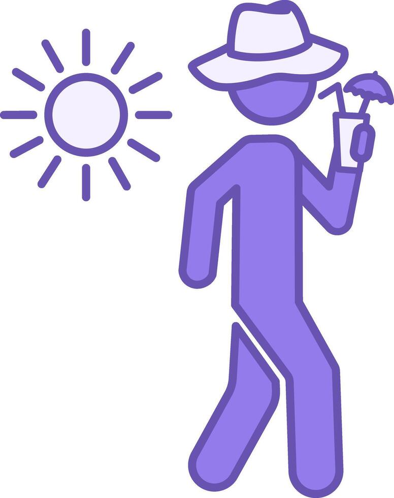 Summer Time Colored Icon. Man in Beach Hat Drinks Refreshing Cocktail. Vacation and Travel Concept vector